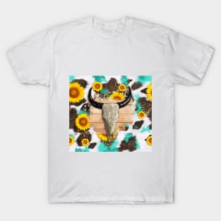 Bull skull sunflower fur T-Shirt